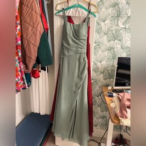 JJs House Sage Green Bridesmaid Dress - A-line Square Floor Length